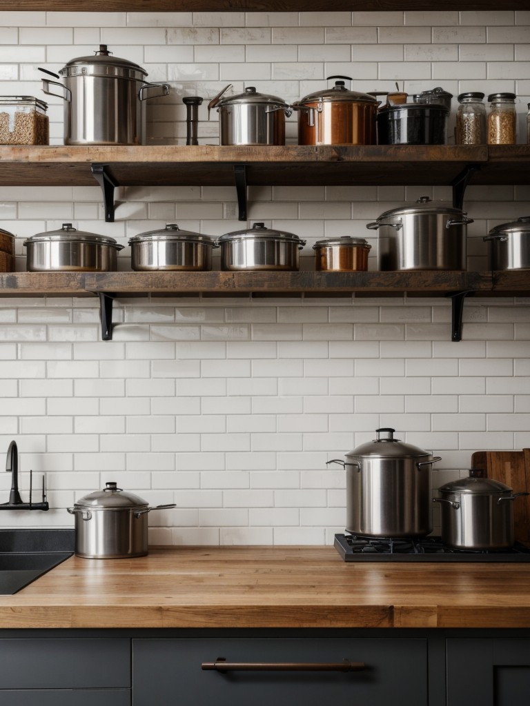 industrial-kitchen-ideas-raw-edgy-aesthetic-featuring-exposed-brick-walls-metal-accents-open-shelving-showcasing-kitchenware-cookware