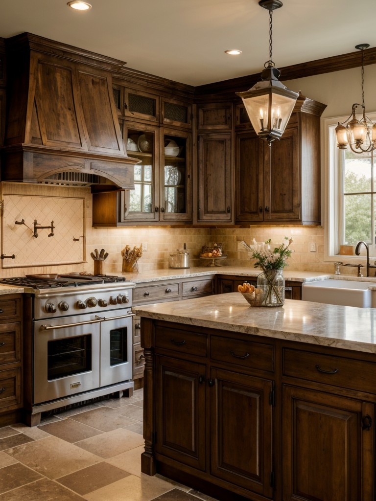 french-country-kitchen-design-ideas-vintage-charm-warm-color-schemes-elegant-details-incorporating-distressed-wood-cabinetry-ornate-lighting-fixtures-