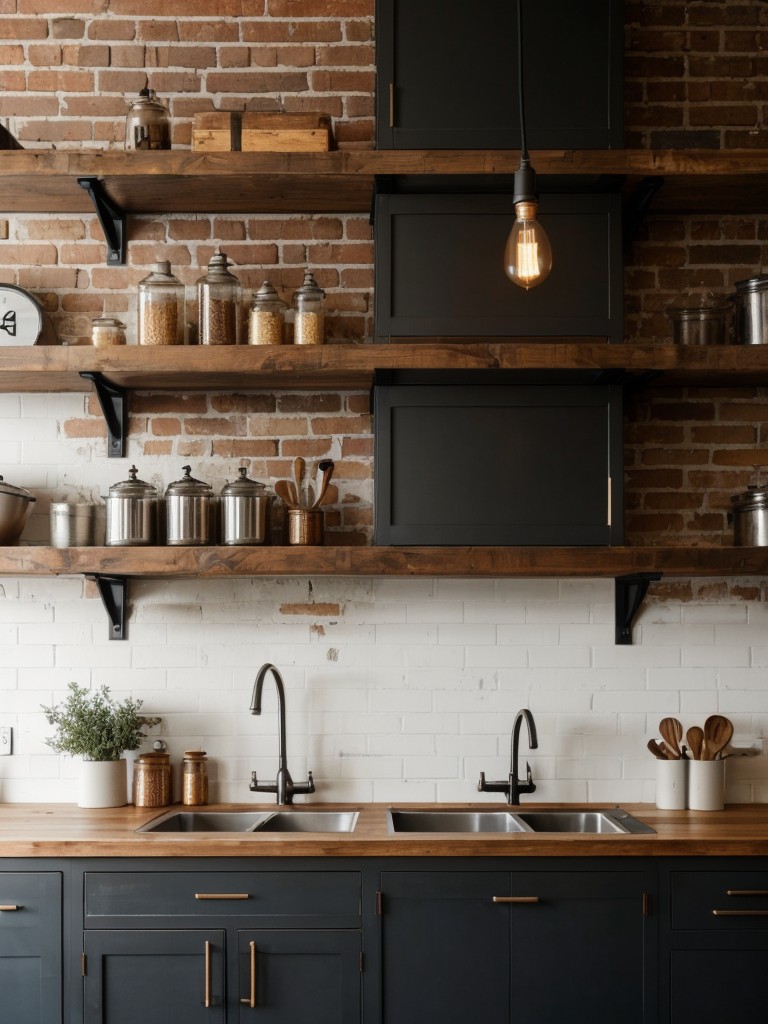 industrial-kitchen-design-ideas-raw-materials-exposed-brick-walls-mix-metal-wood-finishes-incorporating-open-shelves-pendant-lighting-bold-color-accen