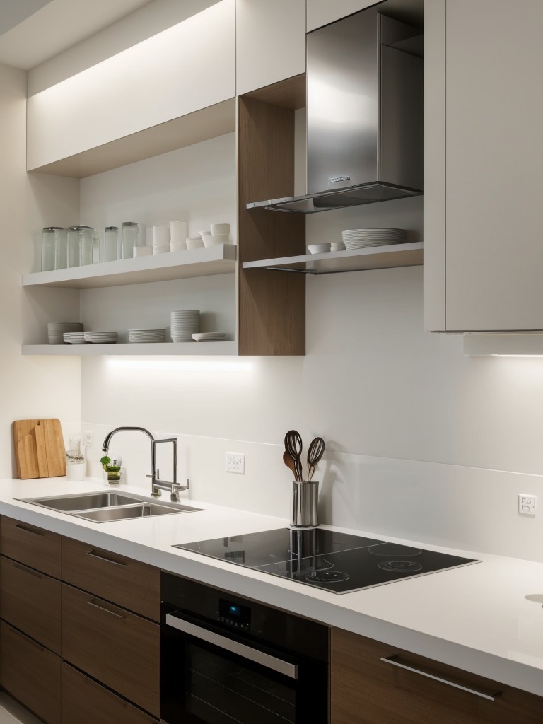 contemporary-kitchen-ideas-sleek-appliances-minimalist-design-streamlined-look-incorporating-floating-shelves-track-lighting