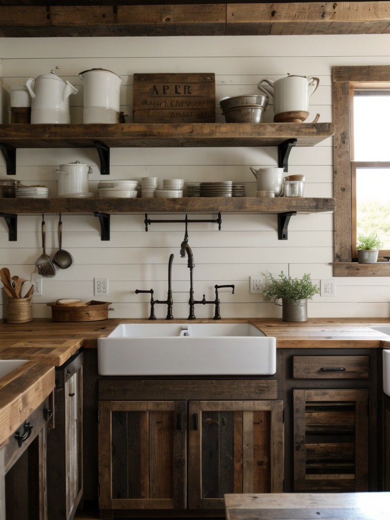 rustic-kitchen-ideas-farmhouse-aesthetic-reclaimed-wood-elements-incorporating-apron-sink-open-shelves-cozy-feel