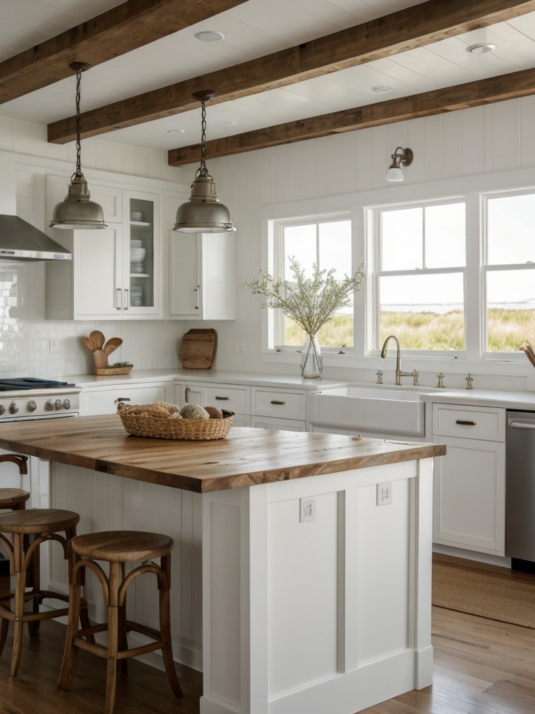coastal-kitchen-design-ideas-light-airy-color-scheme-nautical-accents-natural-textures-such-woven-pendant-lights-wooden-beams
