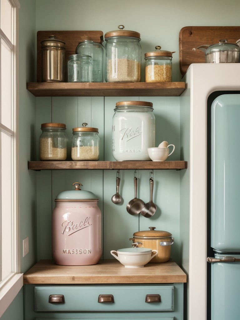 vintage-kitchen-ideas-nostalgic-feel-retro-appliances-pastel-color-scheme-antique-inspired-accessories-like-mason-jar-canisters