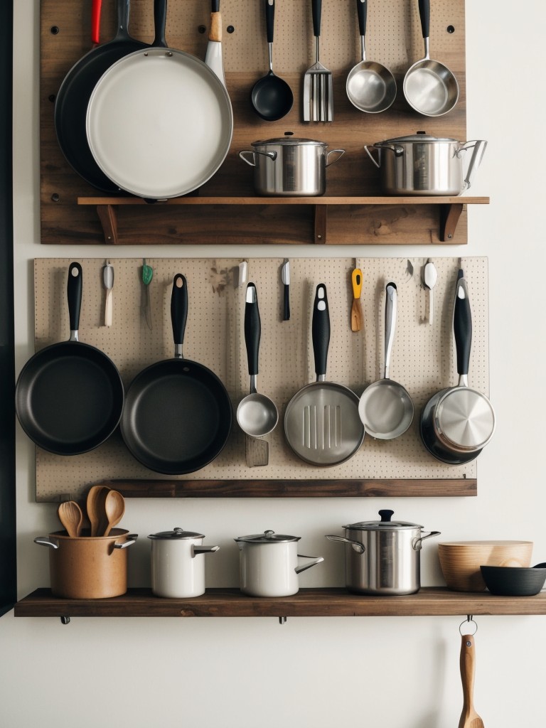 hanging-pegboard-wall-to-keep-frequently-used-pots-pans-utensils-within-reach