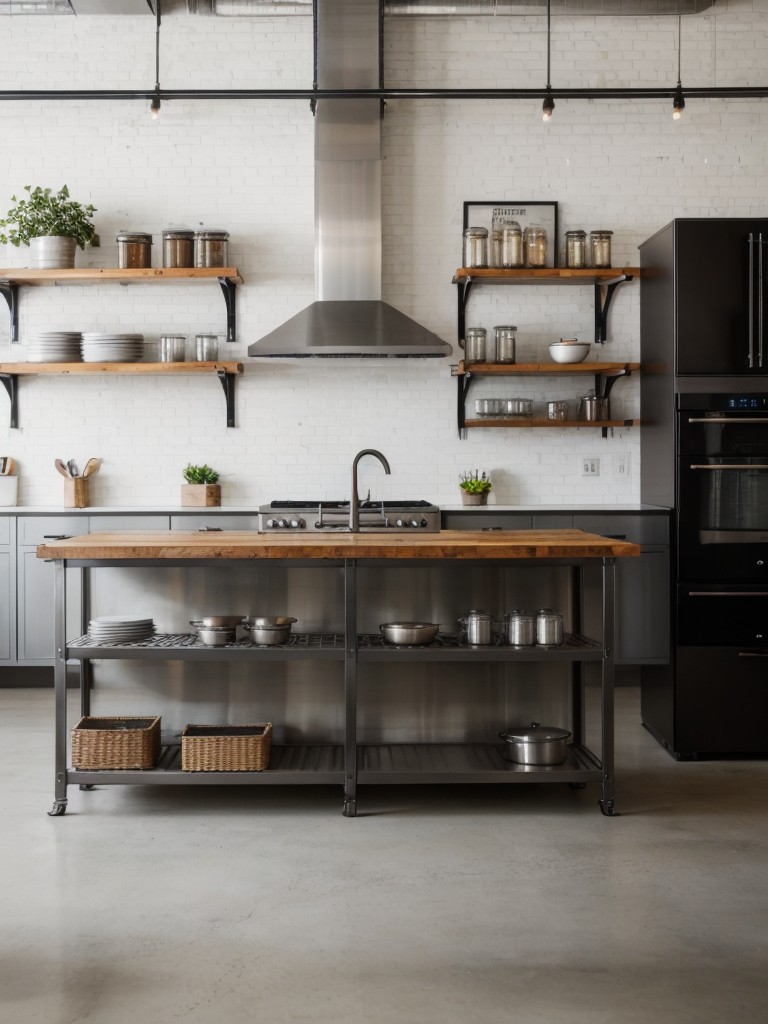 industrial-kitchen-style-ideas-exposed-brick-walls-stainless-steel-appliances-open-shelving-modern-edgy-look
