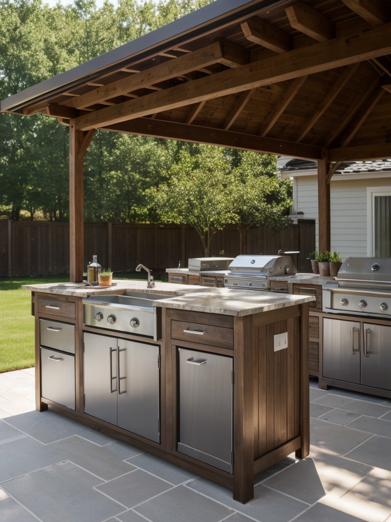 outdoor-kitchen-ideas-focus-functionality-including-ample-storage-space-cooking-utensils-dishes-outdoor-dining-essentials