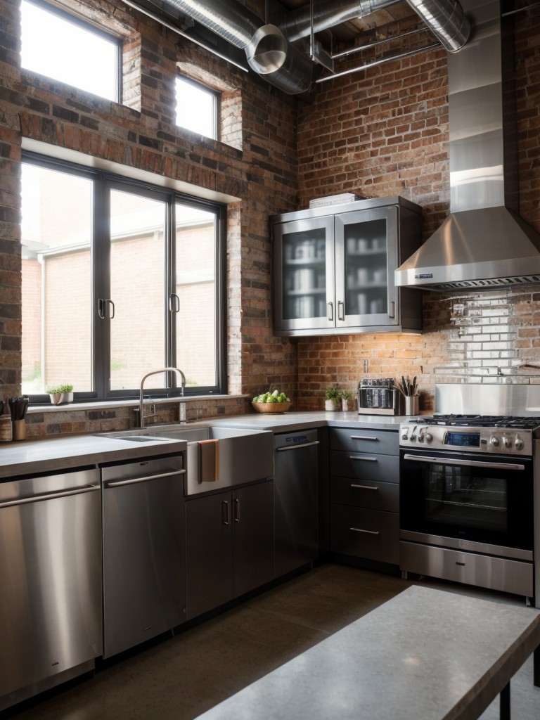 industrial-kitchen-ideas-exposed-brick-walls-sleek-stainless-steel-appliances
