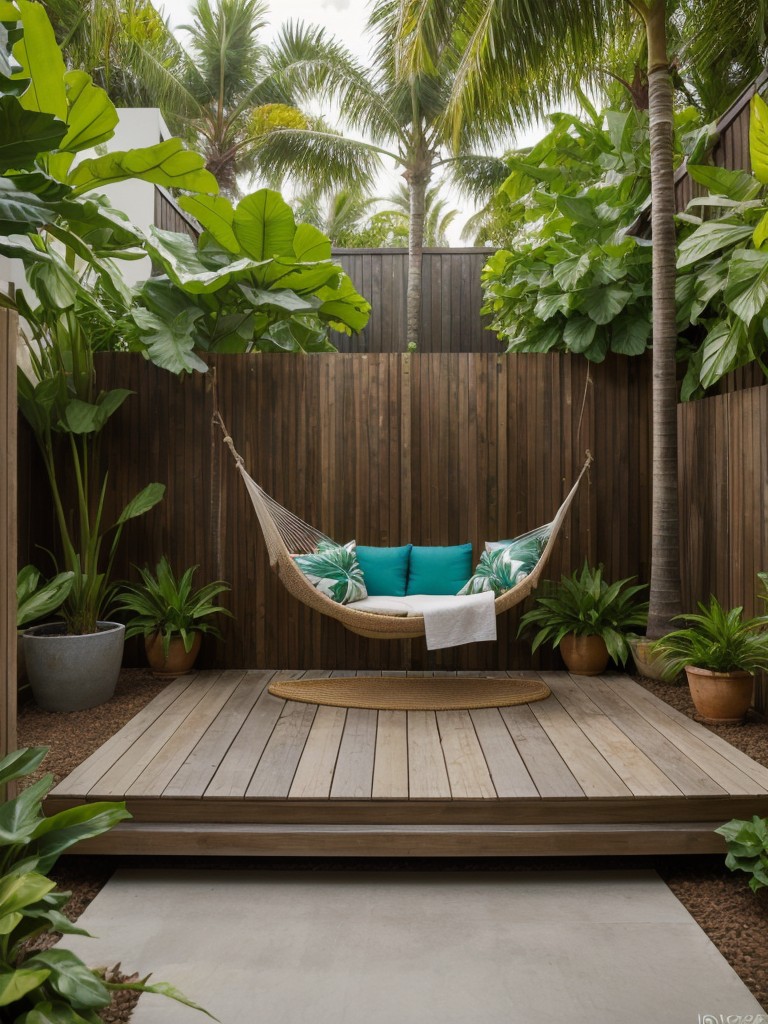 transform-your-backyard-into-tropical-oasis-vibrant-plants-cozy-hammock-refreshing-outdoor-shower