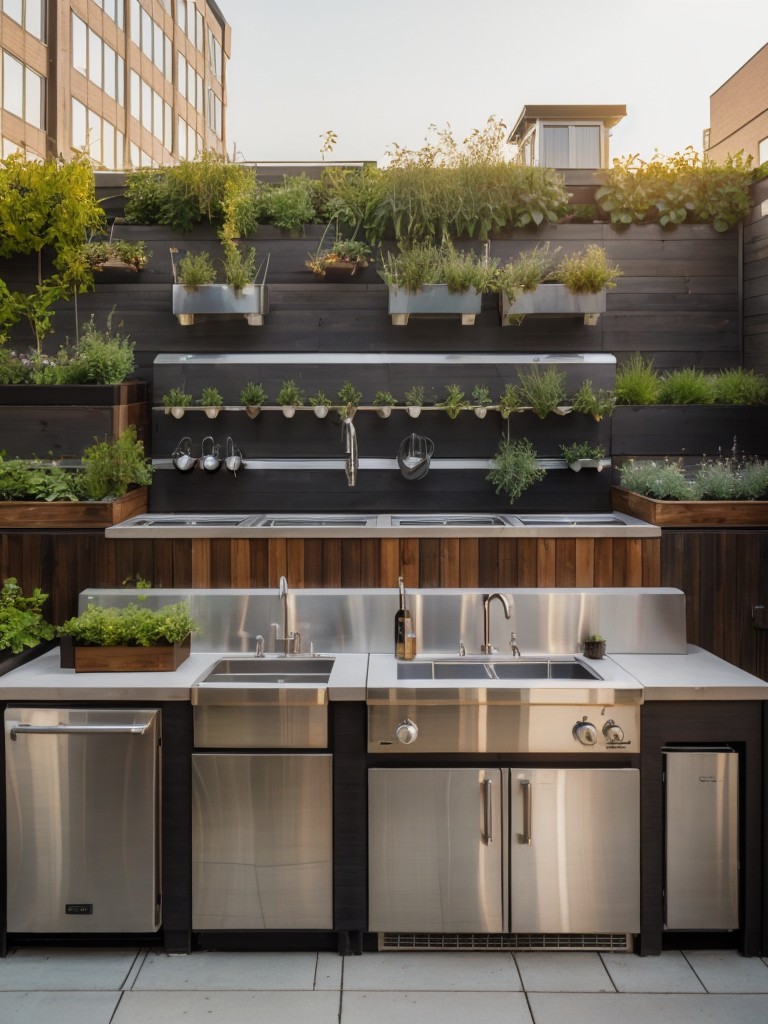 urban-backyard-ideas-rooftop-garden-vertical-planters-trendy-outdoor-kitchen