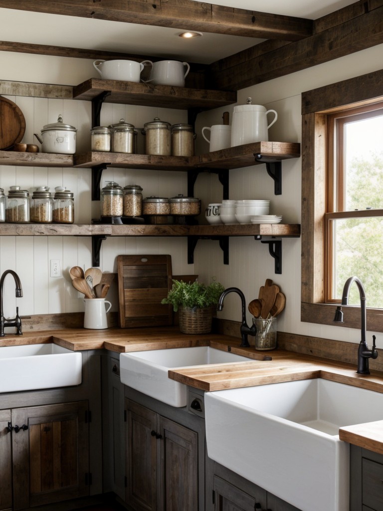 farmhouse-kitchen-ideas-rustic-charm-natural-materials-vintage-accents-such-farmhouse-sink-exposed-beams-open-wooden-shelving