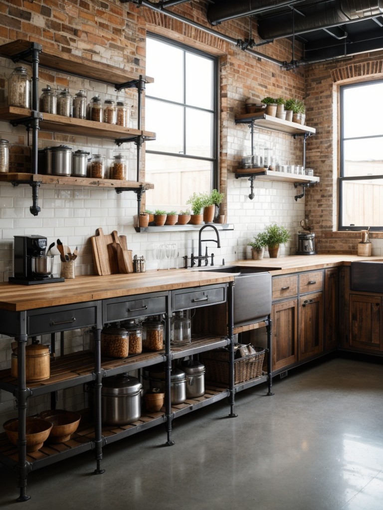 industrial-kitchen-ideas-exposed-brick-walls-metal-accents-open-pipe-shelving-rugged-functional-style