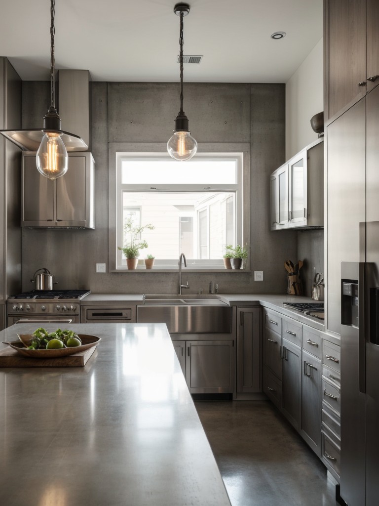industrial-kitchen-design-ideas-raw-materials-metal-accents-sleek-color-scheme-incorporating-stainless-steel-appliances-concrete-countertops-pendant-l