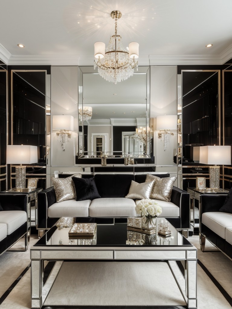 hollywood-glam-living-room-mirrored-furniture-plush-fabrics-glamorous-color-scheme-black-white-pops-metallics