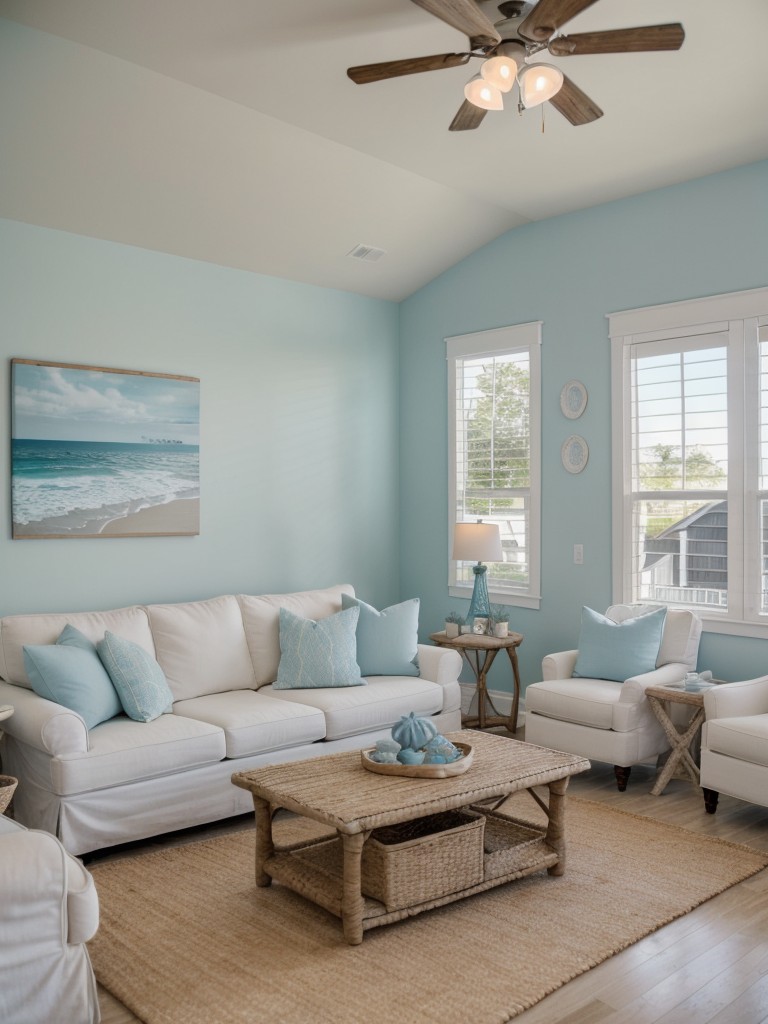 coastal-living-room-ideas-light-blue-walls-beach-inspired-decor-like-seashells-driftwood