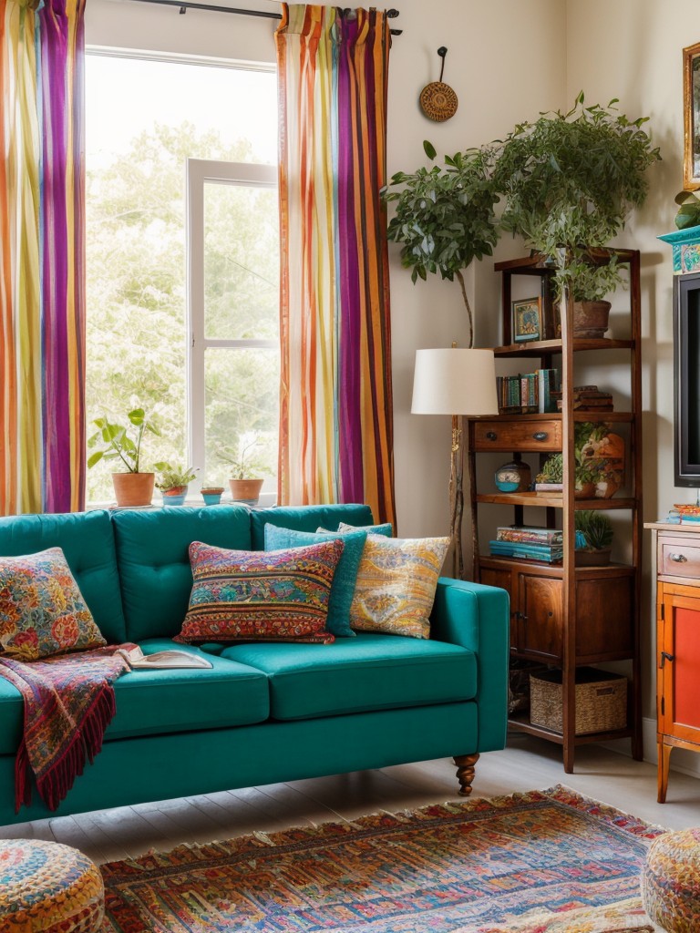 bohemian-living-room-ideas-eclectic-furniture-vibrant-colors-mix-match-patterns-free-spirited-laid-back-vibe
