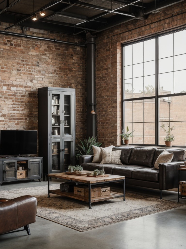 industrial-living-room-ideas-exposed-brick-walls-metal-accents-vintage-inspired-furniture-cool-edgy-aesthetic