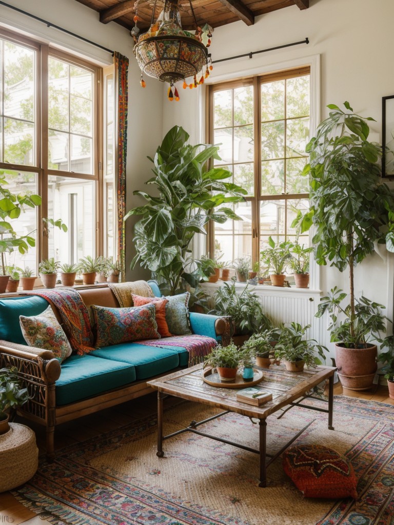 bohemian-living-room-ideas-eclectic-patterns-vibrant-colors-abundance-plants-creating-free-spirited-boho-chic-ambiance
