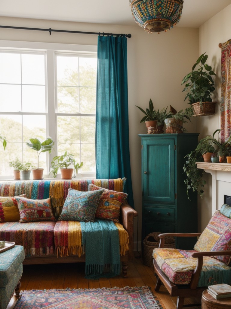 bohemian-living-room-ideas-free-spirited-eclectic-vibe-using-vibrant-colors-mix-match-patterns-layered-textiles