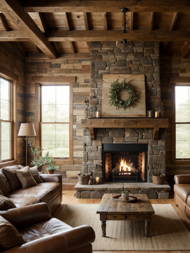 rustic-living-room-ideas-natural-earthy-vibe-using-reclaimed-wood-cozy-fireplace-vintage-decor-elements