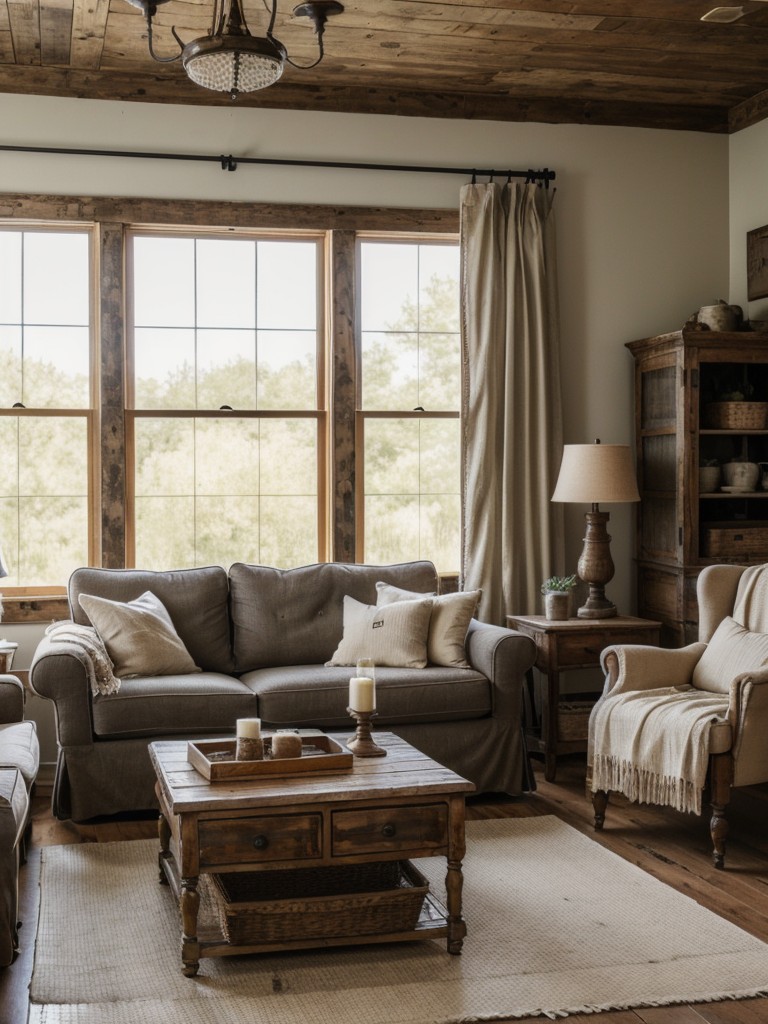 farmhouse-living-room-ideas-distressed-wood-furniture-vintage-accessories-cozy-textiles