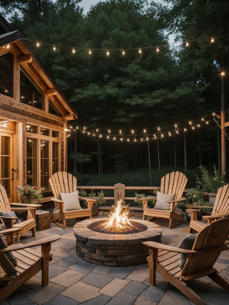 rustic-backyard-retreat-ideas-charming-fire-pit-area-wooden-adirondack-chairs-string-lights-surrounded-natural-elements-like-stone-plants