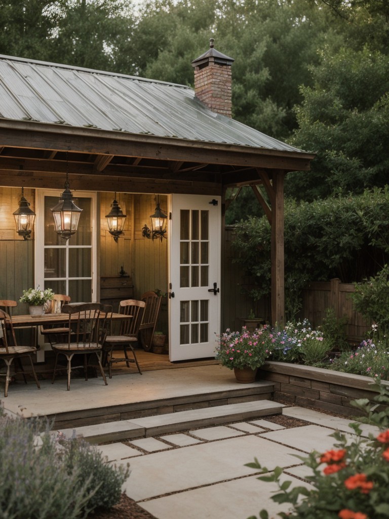 vintage-inspired-backyard-design-ideas-antique-furniture-vintage-lighting-fixtures-charming-garden-shed-creating-nostalgic-romantic-atmosphere