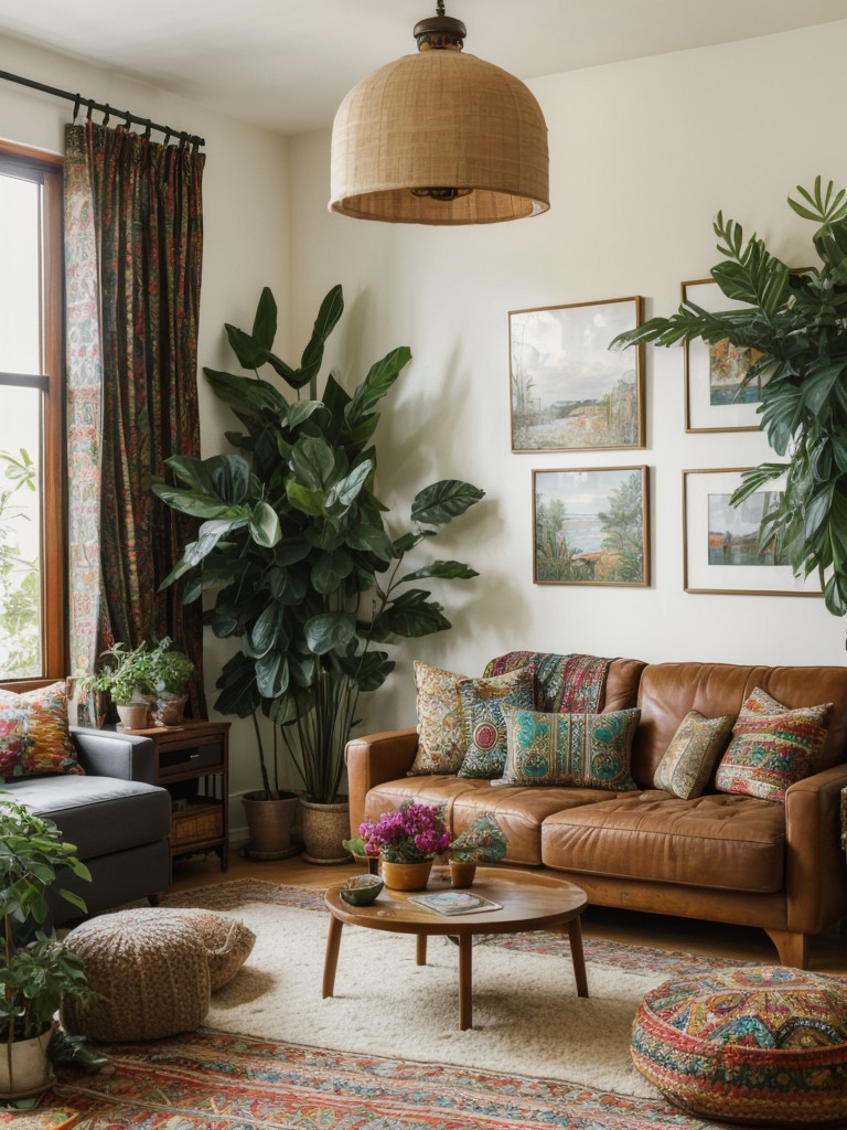 bohemian-living-room-ideas-eclectic-patterned-textiles-global-inspired-decor-lots-greenery-relaxed-vibrant-space