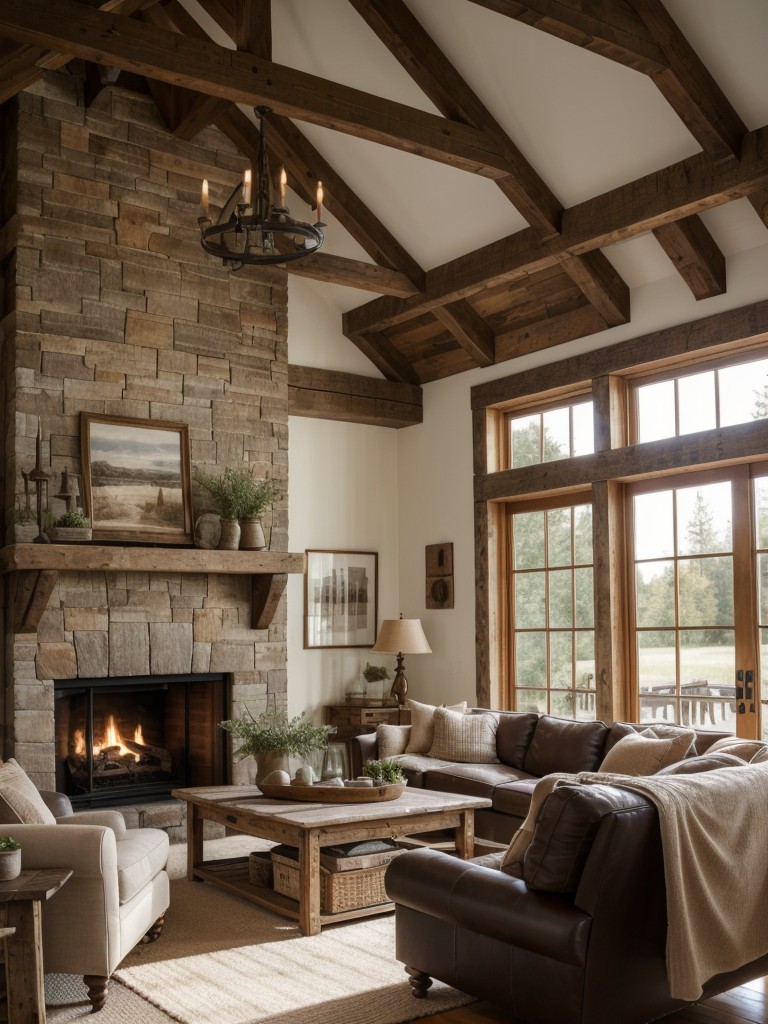farmhouse-living-room-rustic-wooden-beams-cozy-textiles