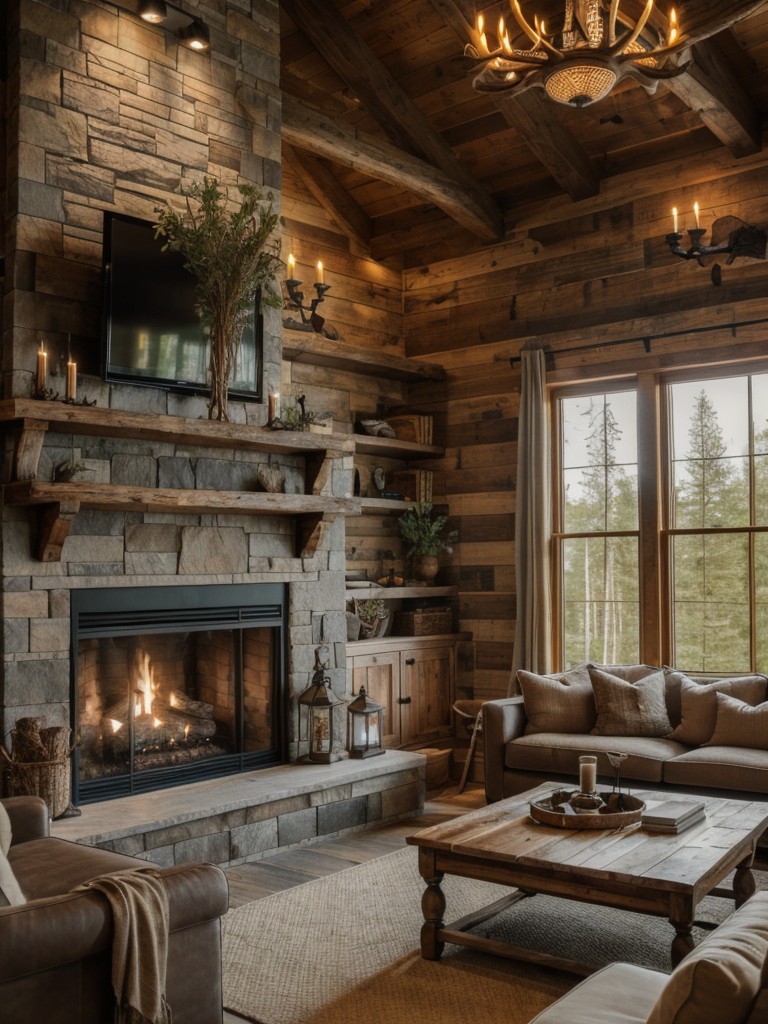 rustic-living-room-ideas-natural-wood-furniture-earthy-colors-cozy-decor-accents-like-antler-wall-hangings-stone-fireplaces