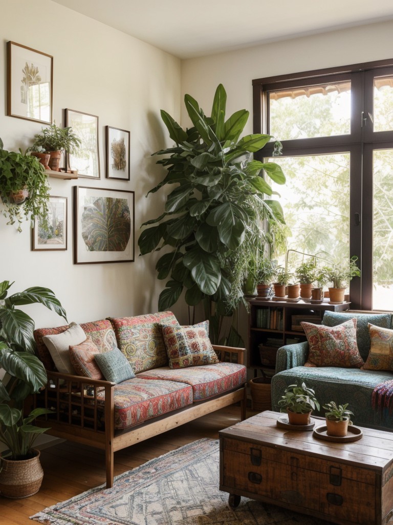 bohemian-living-room-ideas-relaxed-eclectic-feel-incorporating-vibrant-patterns-mix-match-furniture-lots-plants-boho-chic-look