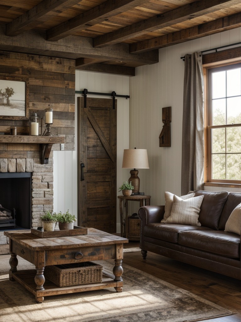 farmhouse-living-room-ideas-rustic-charm-incorporating-distressed-wood-furniture-vintage-accents-such-barn-door-reclaimed-materials