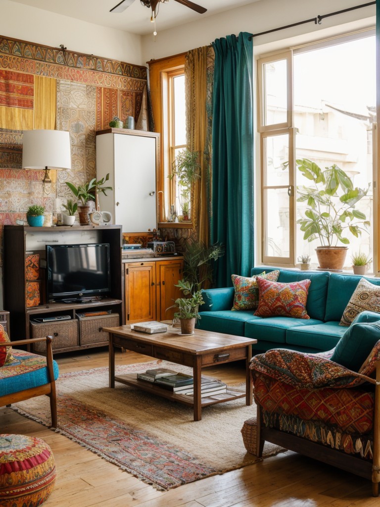 bohemian-living-room-ideas-eclectic-furniture-vibrant-textiles-mix-patterns-textures