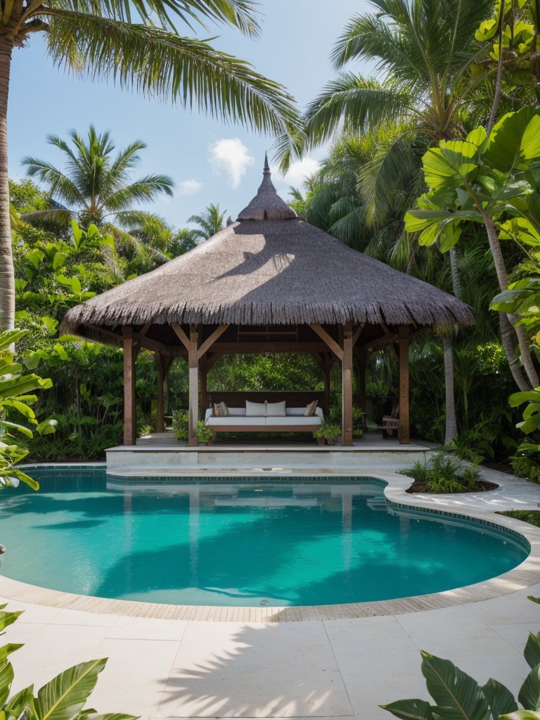tropical-backyard-oasis-ideas-lush-greenery-sparkling-pool-thatched-roof-gazebo-creating-serene-escape-reminiscent-beachside-resort