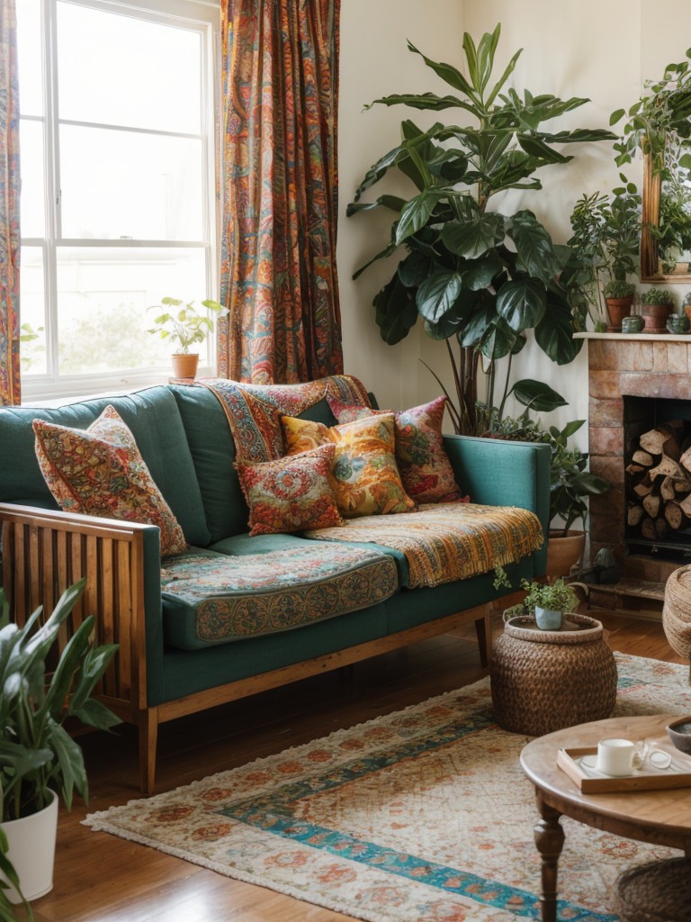 bohemian-inspired-living-room-ideas-vibrant-colors-eclectic-patterns-abundance-plants-cozy-laid-back-atmosphere