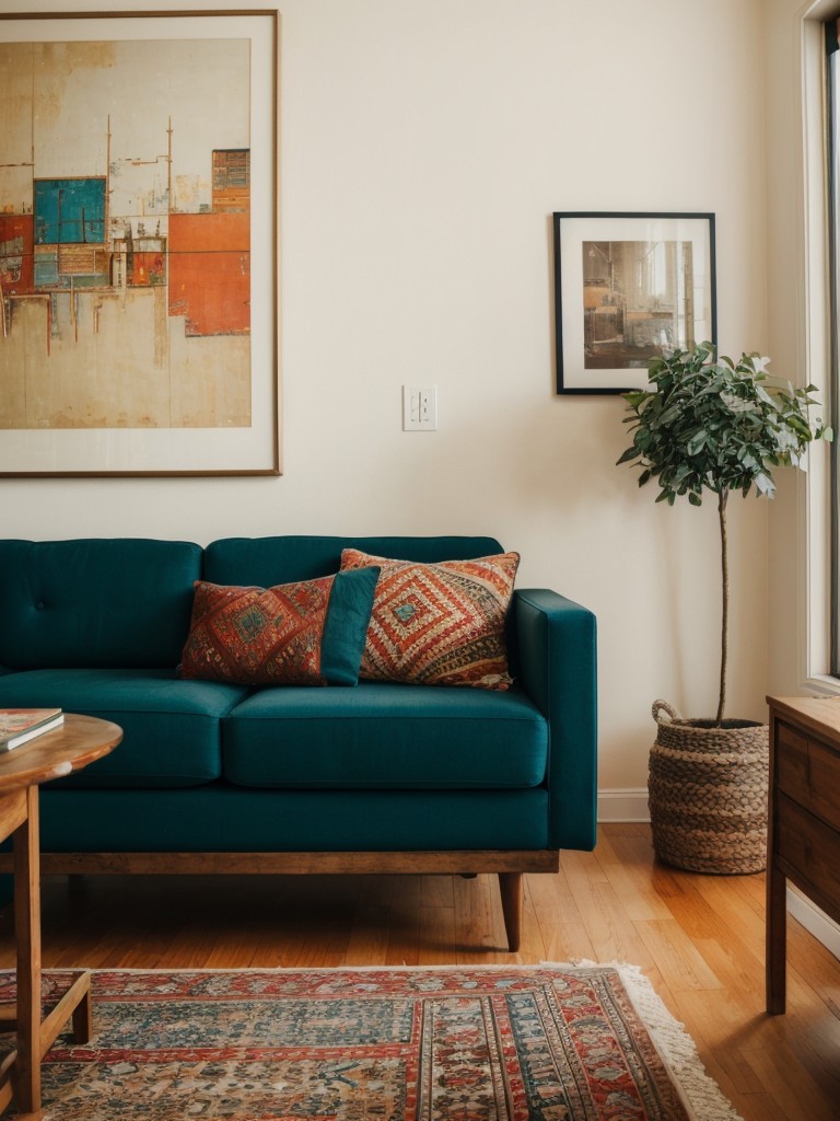 eclectic-living-room-ideas-mix-vintage-modern-furniture-vibrant-colors-unique-artwork