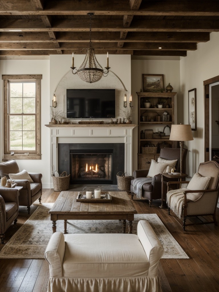 farmhouse-living-room-ideas-distressed-furniture-vintage-accents-cozy-fireplace-cozy-inviting-ambiance