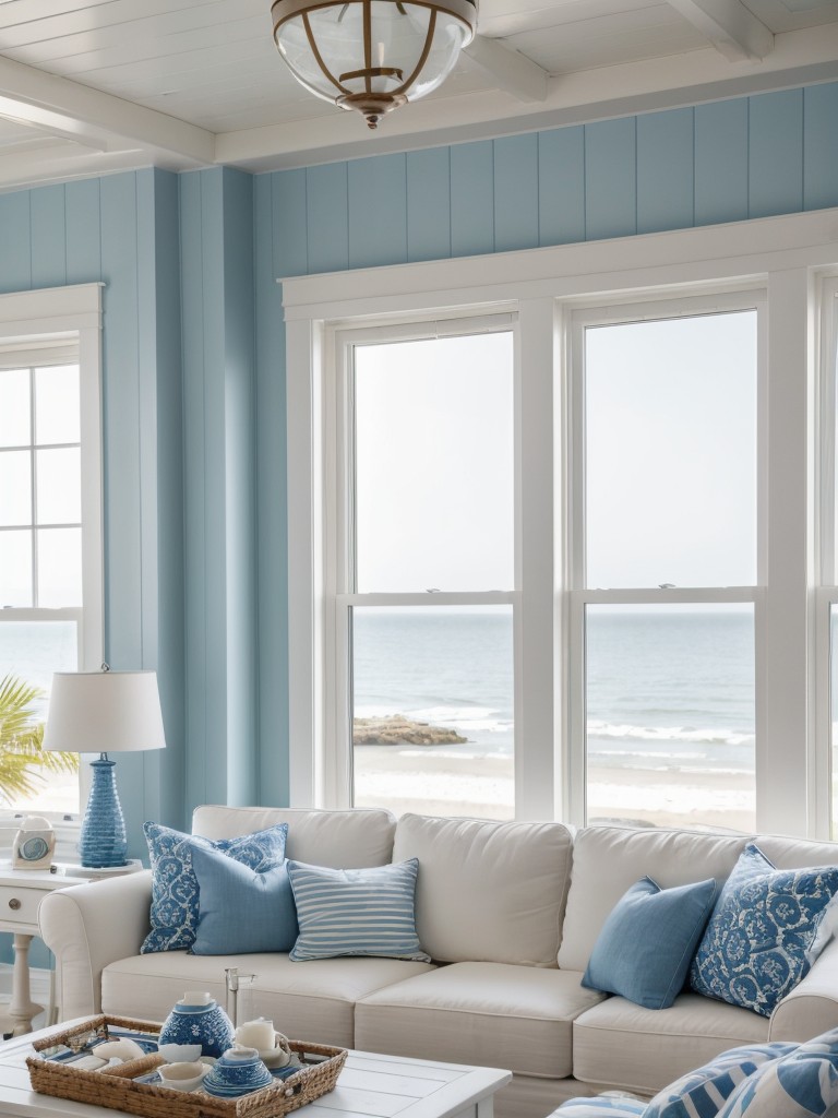 coastal-living-room-ideas-beachy-color-palette-blues-whites-nautical-decor-plenty-natural-light-large-windows
