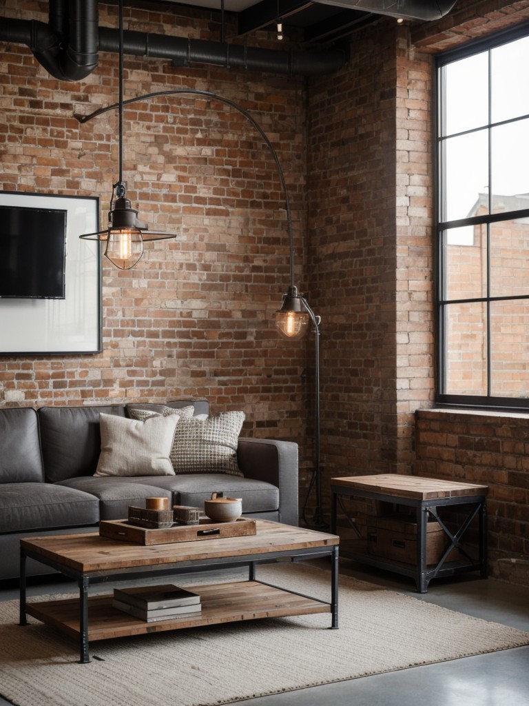 industrial-living-room-ideas-exposed-brick-walls-metal-accents-oversized-statement-lighting