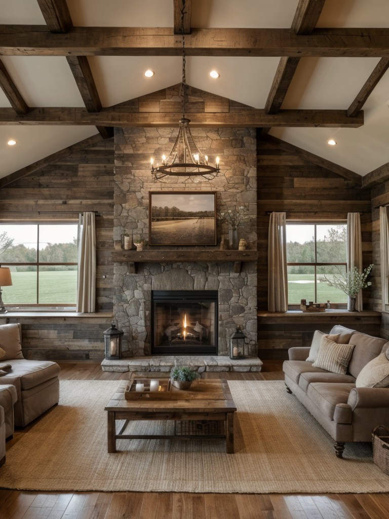 rustic-living-room-ideas-exposed-wood-beams-farmhouse-style-furniture-cozy-fireplace