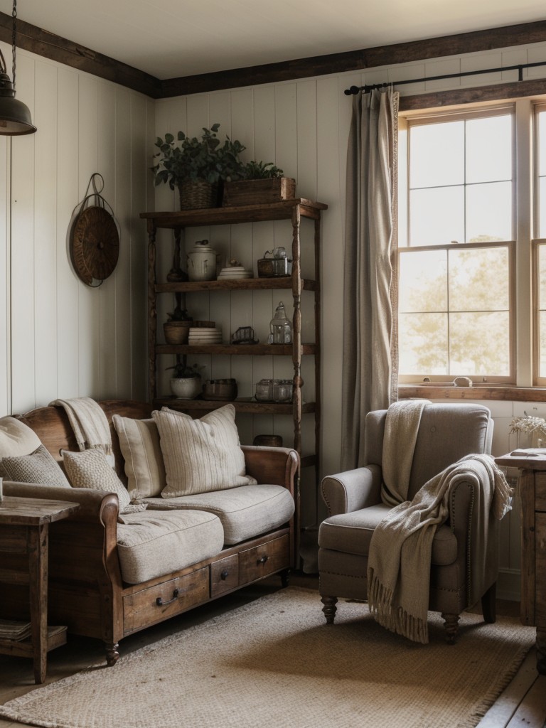 farmhouse-living-room-ideas-cozy-textiles-antique-decor-mix-rustic-vintage-elements