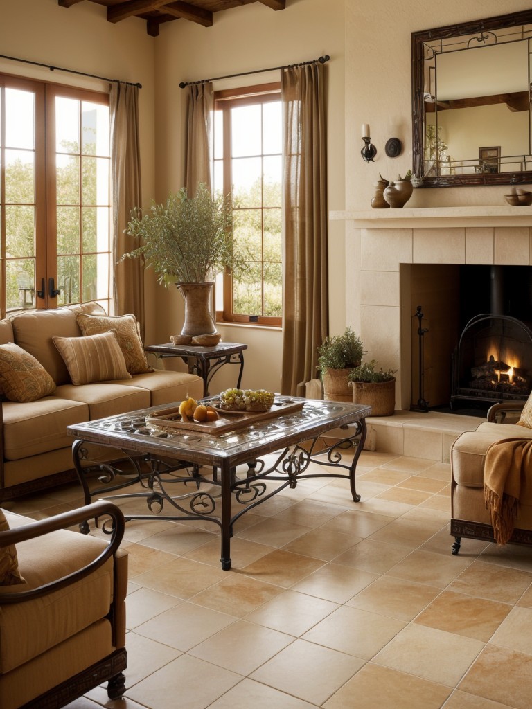 mediterranean-living-room-ideas-warm-colors-ceramic-tiles-wrought-iron-furniture-pieces