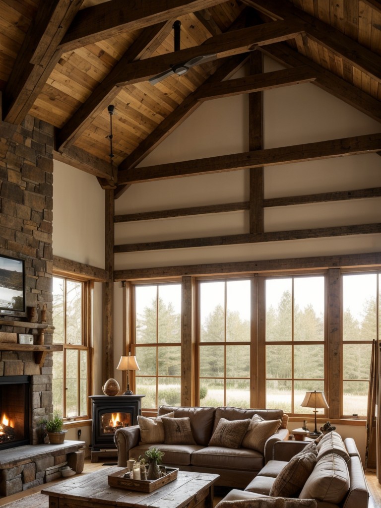 rustic-living-room-ideas-exposed-wooden-beams-cozy-fireplace-vintage-inspired-furniture