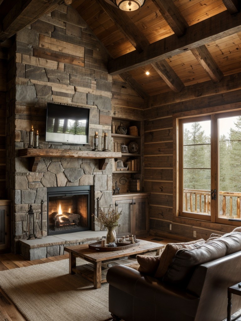 rustic-living-room-ideas-distressed-wood-accents-cozy-fireplace-earthy-color-palette-to-bring-warm-cozy-cabin-like-atmosphere