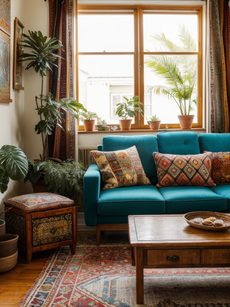 bohemian-living-room-style-vibrant-colors-eclectic-patterns-mix-vintage-ethnic-furniture-free-spirited-artistic-feel