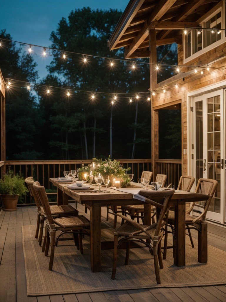 create-cozy-outdoor-dining-area-rustic-table-string-lights-comfortable-chairs-entertaining-guests