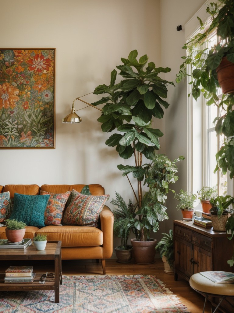 bohemian-living-room-ideas-vibrant-colors-eclectic-patterns-abundance-plants-free-spirited-relaxed-atmosphere