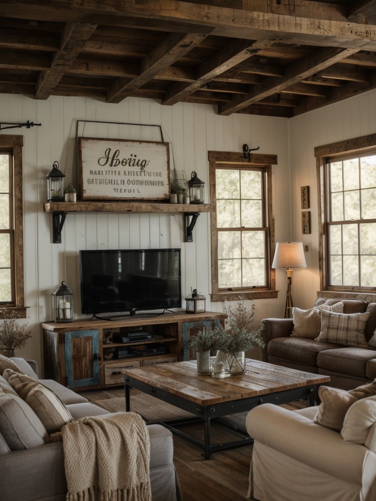 rustic-farmhouse-living-room-ideas-reclaimed-wood-elements-cozy-textiles-using-vintage-signage-industrial-lighting-neutral-color-palette