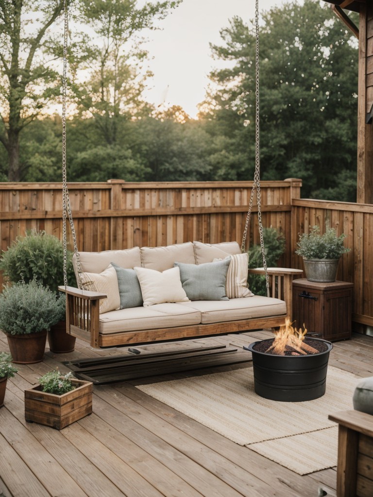 rustic-farmhouse-backyard-ideas-vintage-inspired-porch-swing-wooden-planter-boxes-cozy-fire-pit-area