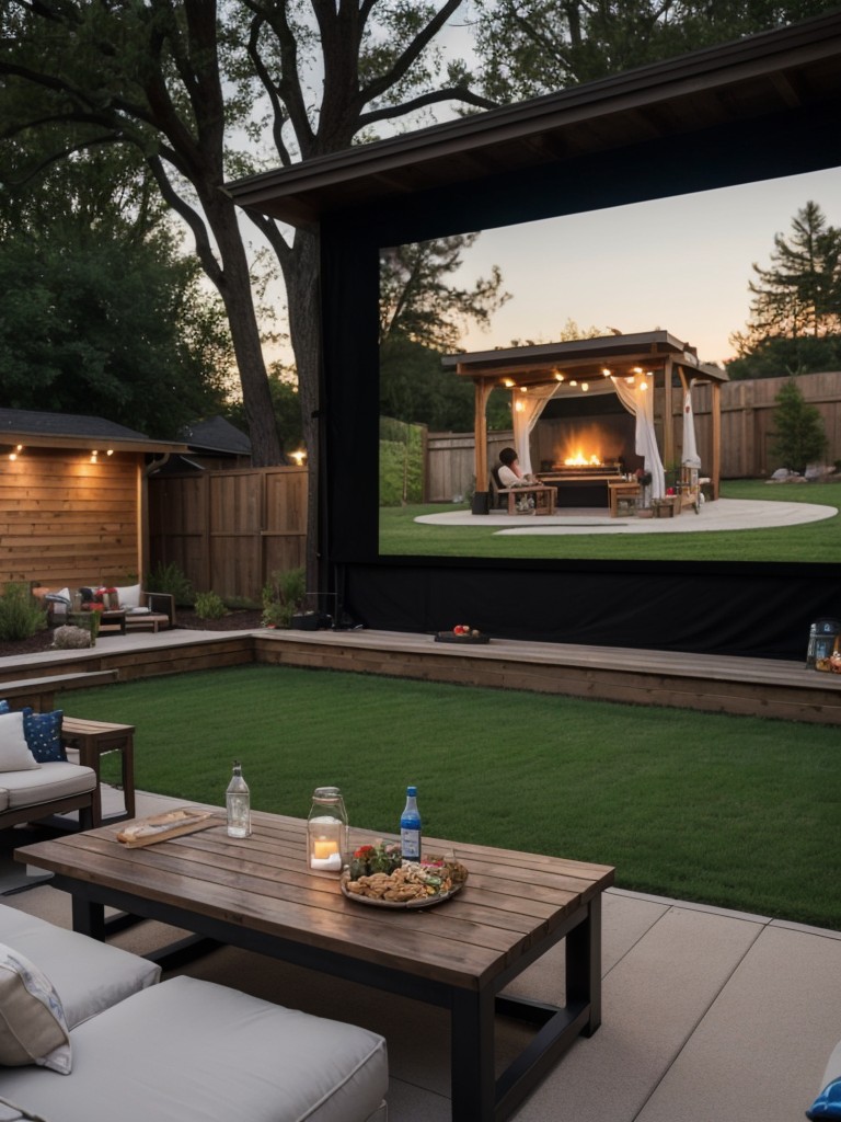 backyard-movie-night-ideas-built-projector-screen-comfy-seating-snack-bar