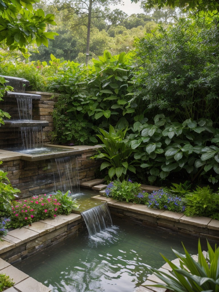 incorporating-lush-greenery-vibrant-flowers-relaxing-water-feature